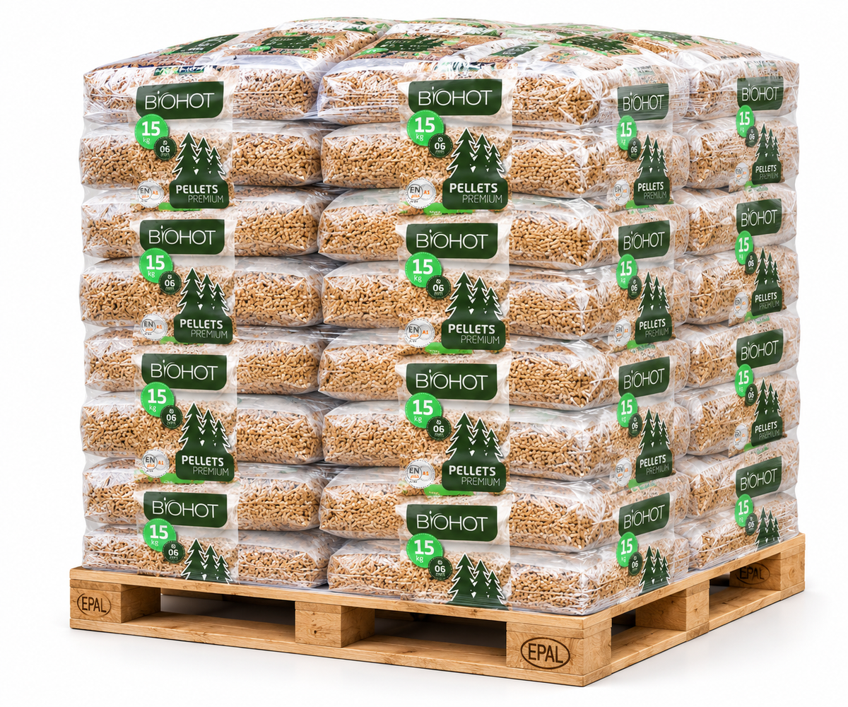 Biohot Energia Pellet — Palete 3,25x77 Embalagem de 6 Unidades