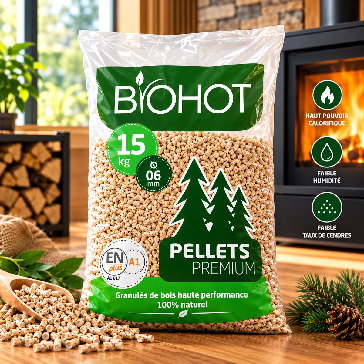 Biohot Energia Pellet — Palete 77 x 15 kg ( 1155 kg )